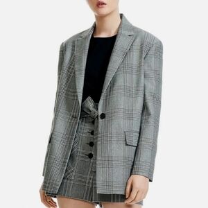 MAJE Vaime Plaid Check Blazer Jacket Oversize Sz S / FR 36 Grey Academia Preppy